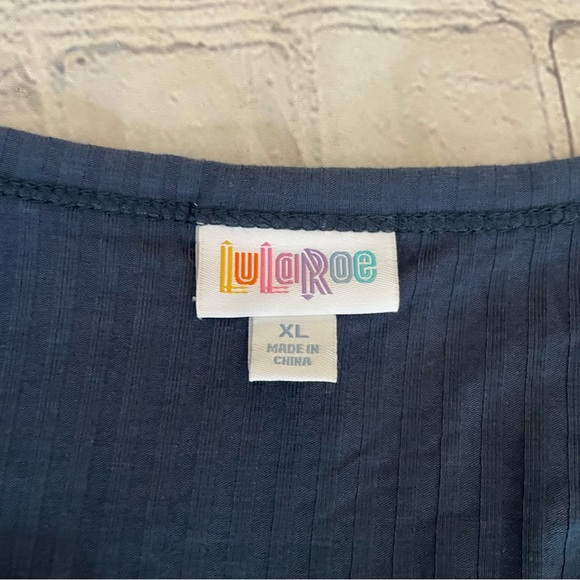 LuLaRoe Blue Ribbed Flutter Sleeve Blouse - Picture 4 of 4